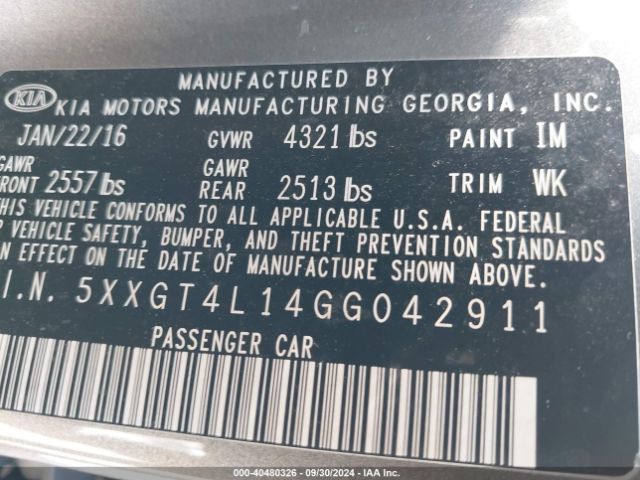 5XXGT4L14GG042911 KIA Optima Lx Turbo