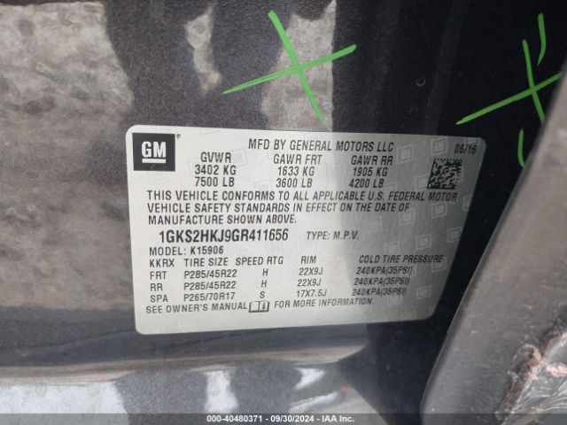 1GKS2HKJ9GR411656 GMC YUKON XL DENALI