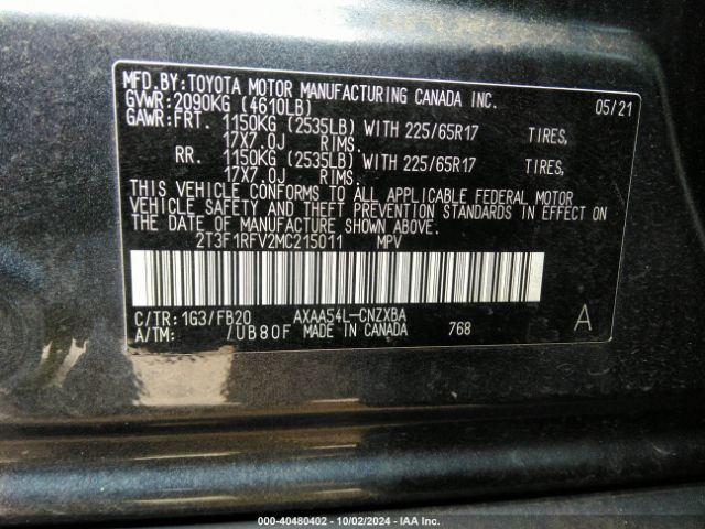 2T3F1RFV2MC215011 Toyota RAV4 LE