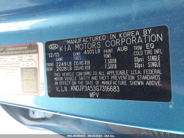 KIA SOUL + 2016 KNDJP3A53G7316683 Image 8