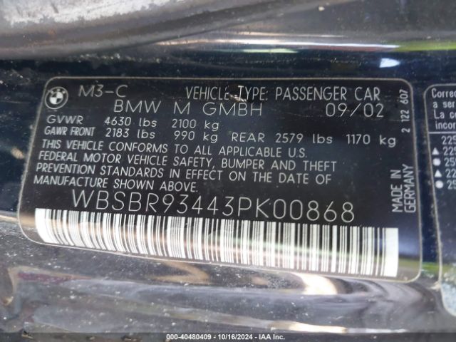 2003 BMW M3 WBSBR93443PK00868 Photo 8