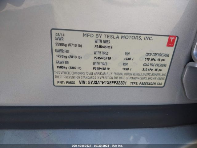 5YJSA1H1XEFP32301 Tesla Model S P85