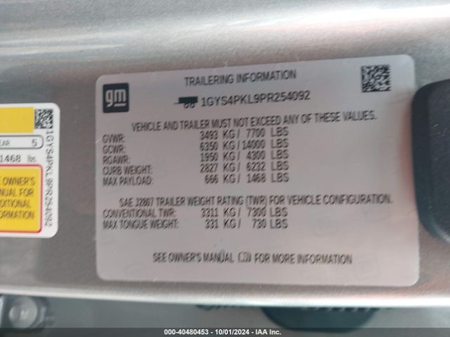 1GYS4PKL9PR254092 Cadillac Escalade Esv 4wd Sport