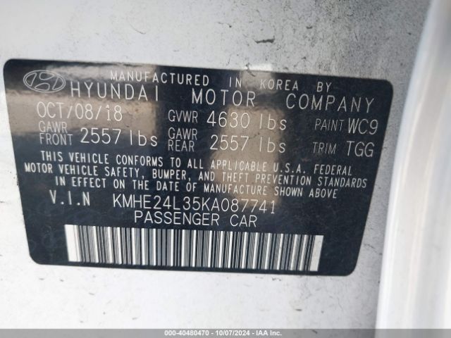 KMHE24L35KA087741 Hyundai Sonata Hybrid Se