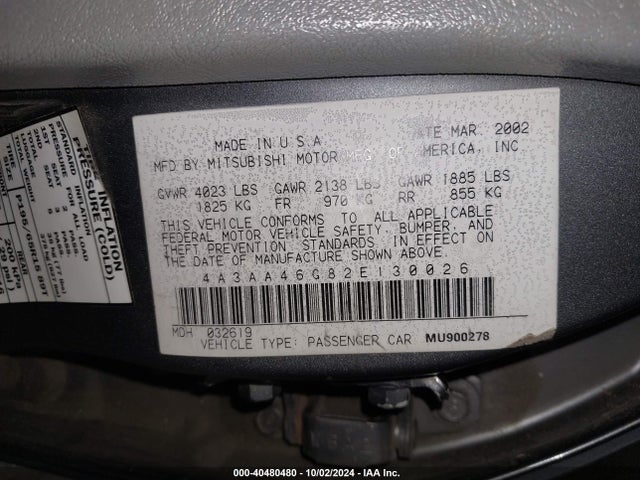 2002 MITSUBISHI GALANT 4A3AA46G82E130026 Photo 8