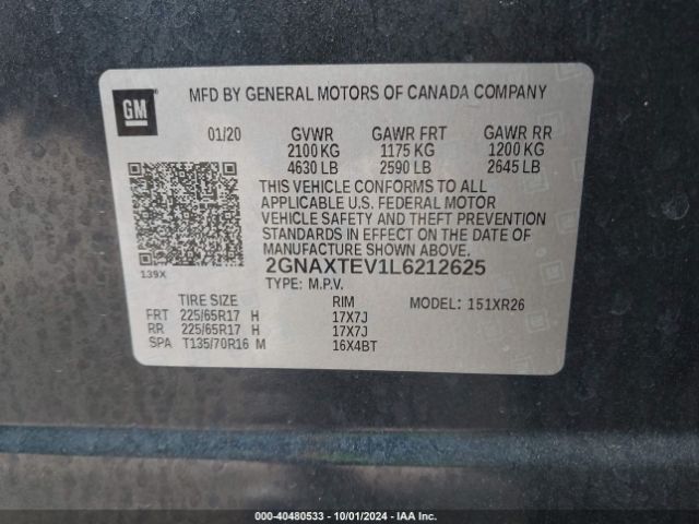 2GNAXTEV1L6212625 Chevrolet Equinox Awd 2fl