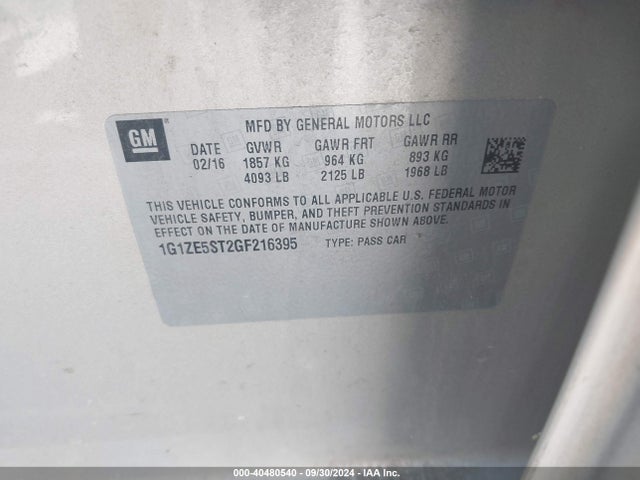 Chevrolet MALIBU 1LT 2016 1G1ZE5ST2GF216395 Image 9