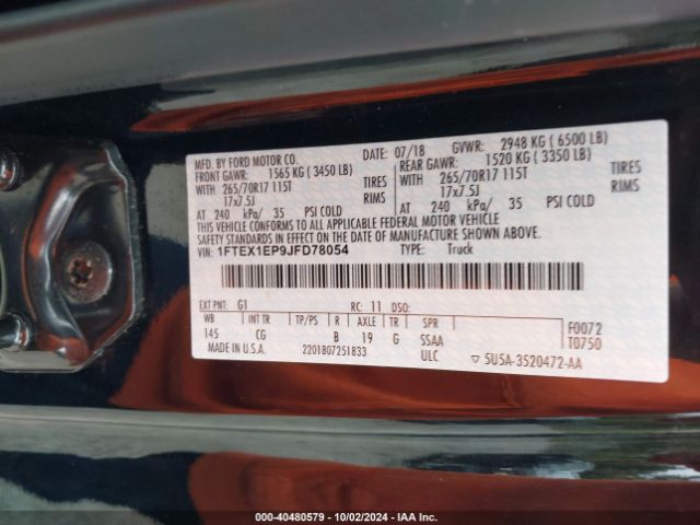 1FTEX1EP9JFD78054 Ford F-150 Xl