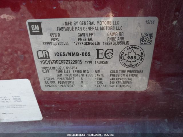 1GCVKREC9FZ222905 Chevrolet Silverado 1500 1lt/2lt