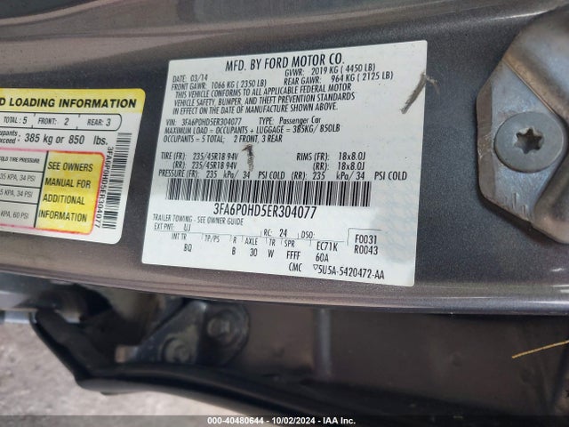 Ford FUSION SE 2014 3FA6P0HD5ER304077 Image 9