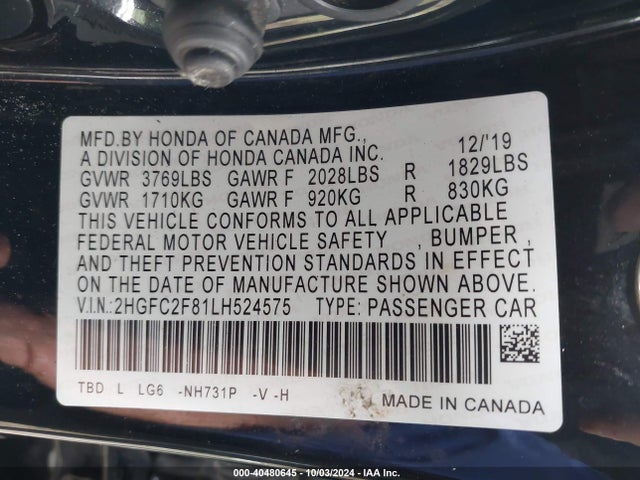 Honda Civic Sport 2020 2HGFC2F81LH524575 Image 9