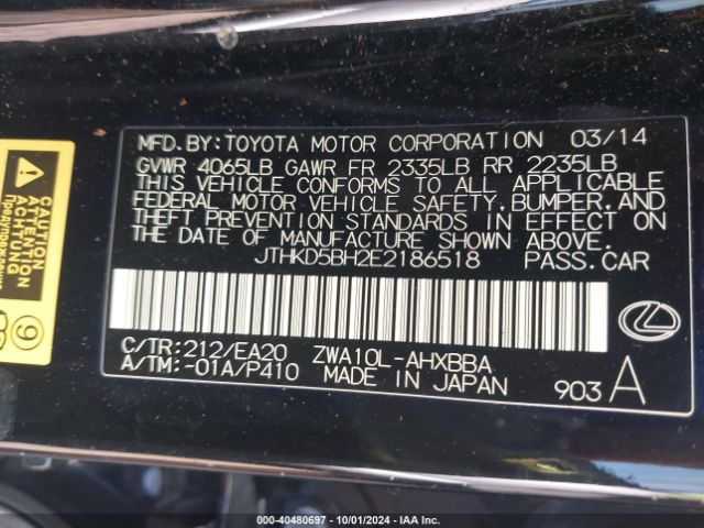 JTHKD5BH2E2186518 Lexus CT 200H