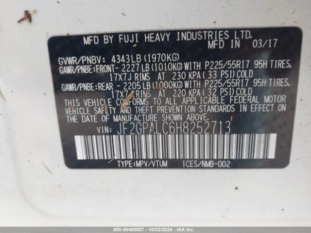 JF2GPALC6H8252713 Subaru Crosstrek 2.0i Limited
