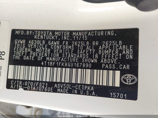 Toyota CAMRY SE 2016 4T1BF1FK8GU167890 Image 9
