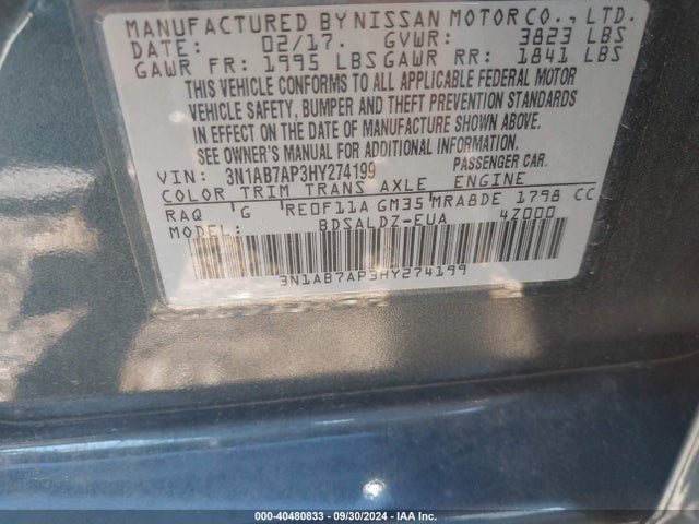 Nissan SENTRA SV 2017 3N1AB7AP3HY274199 Image 9