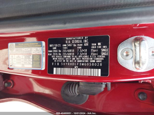 5XYRHDLF3MG058028 KIA SORENTO EX