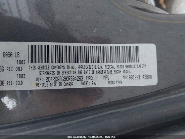 2C4RDGBG9KR504263 Dodge Grand Caravan Se Plus