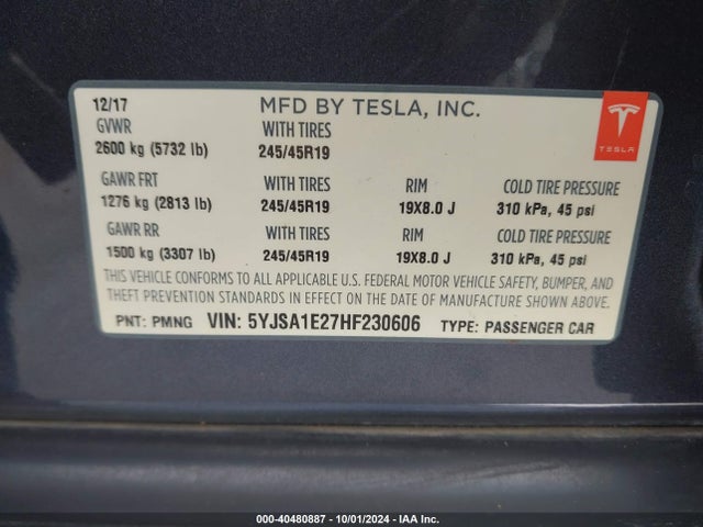2017 TESLA MODEL S 5YJSA1E27HF230606 Photo 8