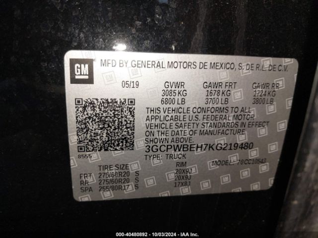 3GCPWBEH7KG219480 Chevrolet Silverado 1500 Custom