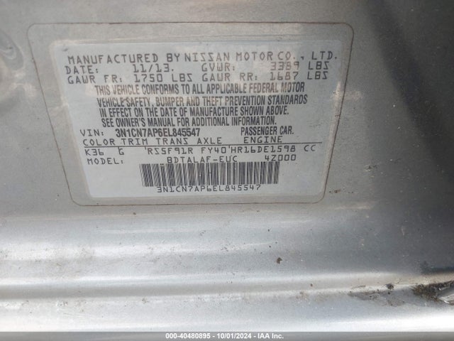 Nissan Versa 1.6 S 2014 3N1CN7AP6EL845547 Image 9