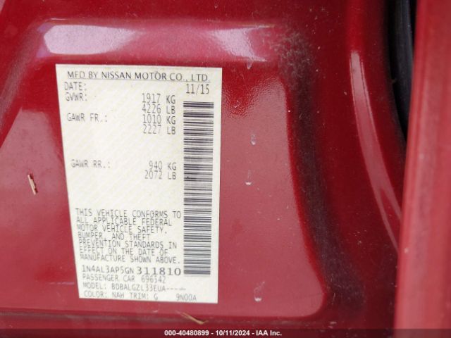 1N4AL3AP5GN311810 Nissan Altima 2.5/2.5 S/2.5 Sl/2.5 Sr/2.5 Sv