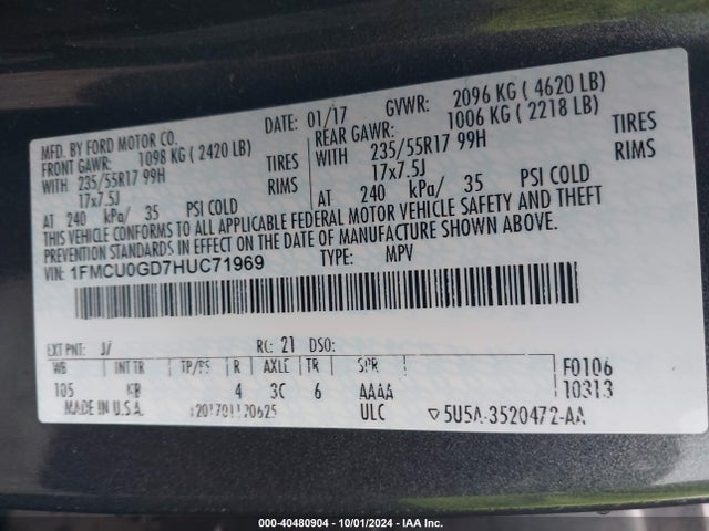 Ford ESCAPE SE 2017 1FMCU0GD7HUC71969 Image 9
