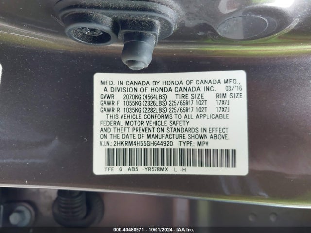 Honda CR-V EX 2016 2HKRM4H55GH644920 Image 9