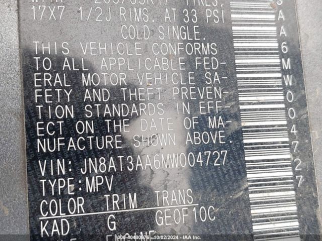 JN8AT3AA6MW004727 Nissan Rogue S Fwd