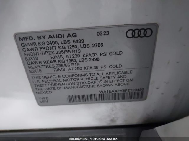 WA1EAAFY8P2123480 Audi Q5 Premium Plus 45 Tfsi S Line Quattro