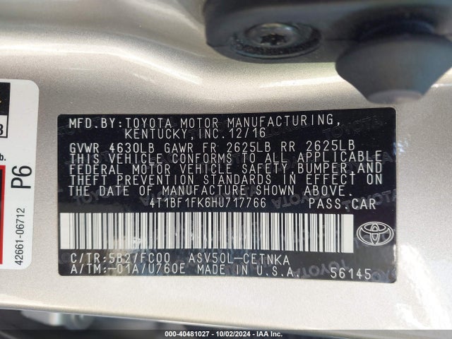 Toyota CAMRY LE 2017 4T1BF1FK6HU717766 Image 9