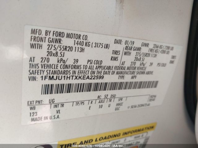 1FMJU1HTXKEA22599 Ford Expedition Xlt