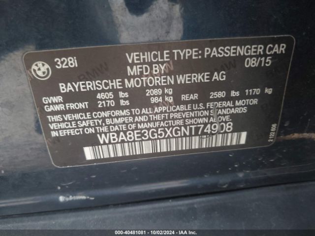 WBA8E3G5XGNT74908 BMW 328i Xdrive