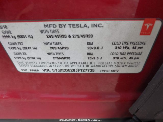 5YJXCDE28JF127735 Tesla Model X 100d/75d/p100d