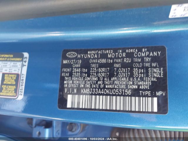 KM8J33A40KU053156 Hyundai Tucson Value