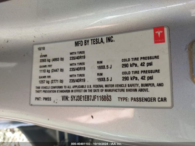 5YJ3E1EB7JF116863 Tesla Model 3 Long Range/performance