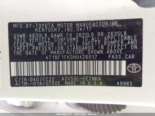 Toyota CAMRY LE 2017 4T1BF1FK0HU426017 Image 9