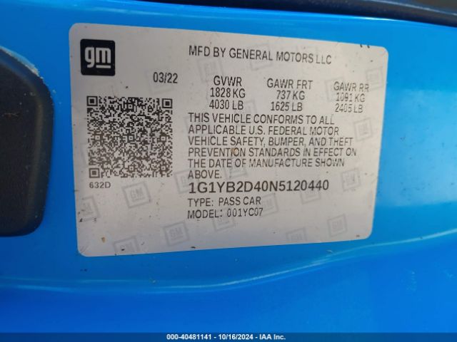 1G1YB2D40N5120440 Chevrolet Corvette Stingray Rwd  2lt