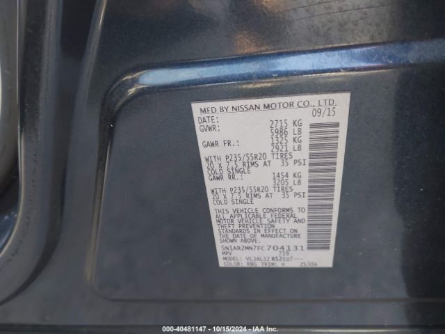 5N1AR2MN7FC704131 Nissan Pathfinder Platinum