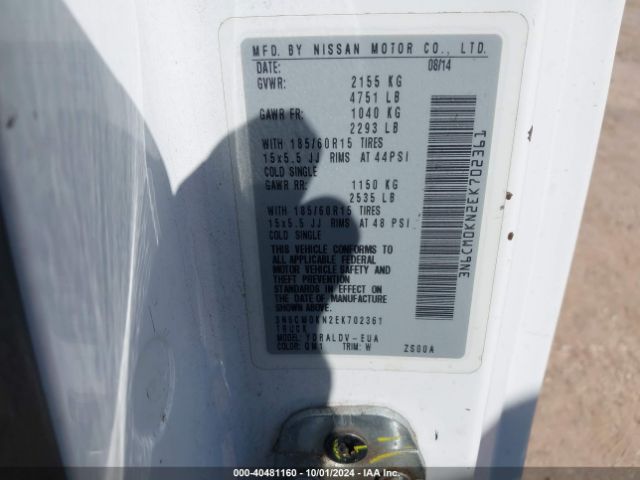 3N6CM0KN2EK702361 Nissan Nv200 S