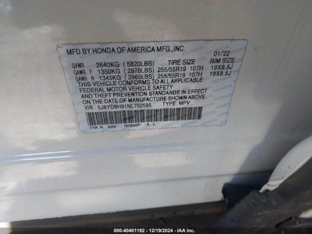 5J8YD8H80NL005402 Acura Mdx Type S W/advance Package