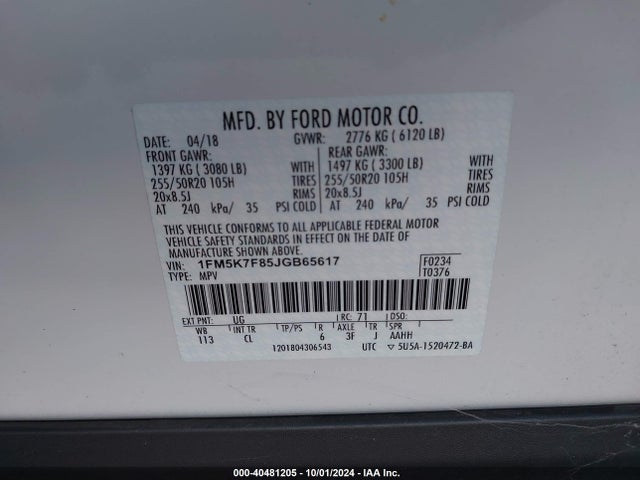 Ford Explorer Limited 2018 1FM5K7F85JGB65617 Image 9