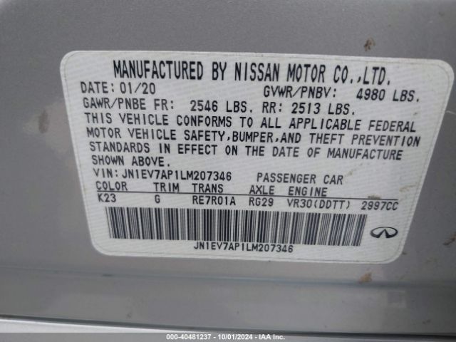JN1EV7AP1LM207346 Infiniti Q50 LUXE