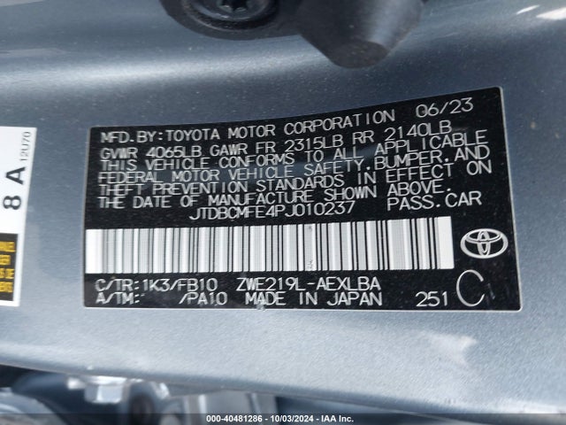 Toyota Corolla Hybrid Le 2023 JTDBCMFE4PJ010237 Image 9