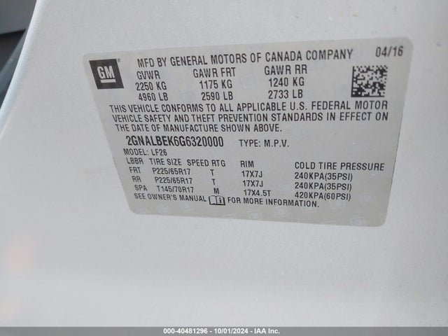 Chevrolet EQUINOX LS 2016 2GNALBEK6G6320000 Image 9