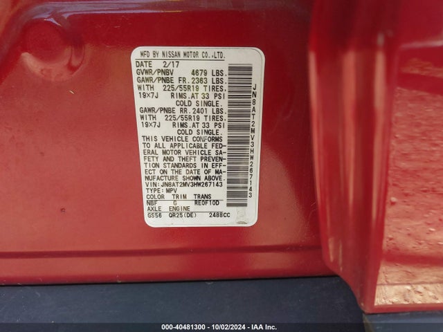 Nissan Rogue Sl 2017 JN8AT2MV3HW267143 Image 9