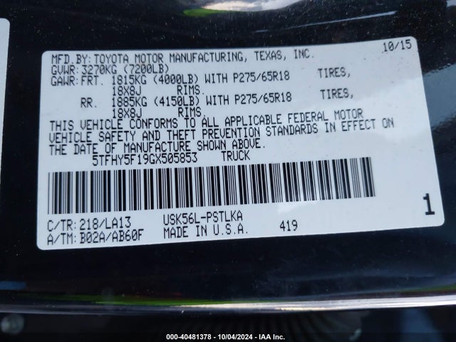 5TFHY5F19GX505853 Toyota Tundra Limited 5.7l V8