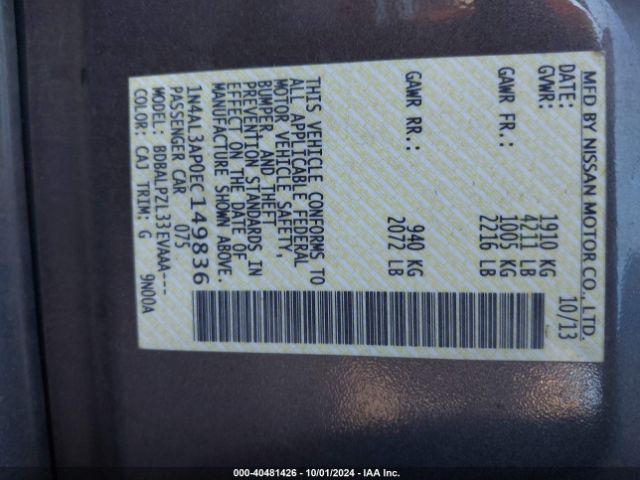 1N4AL3AP0EC149836 Nissan ALTIMA 2.5