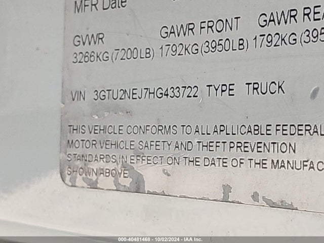 GMC Sierra 1500 Slt 2017 3GTU2NEJ7HG433722 Image 9