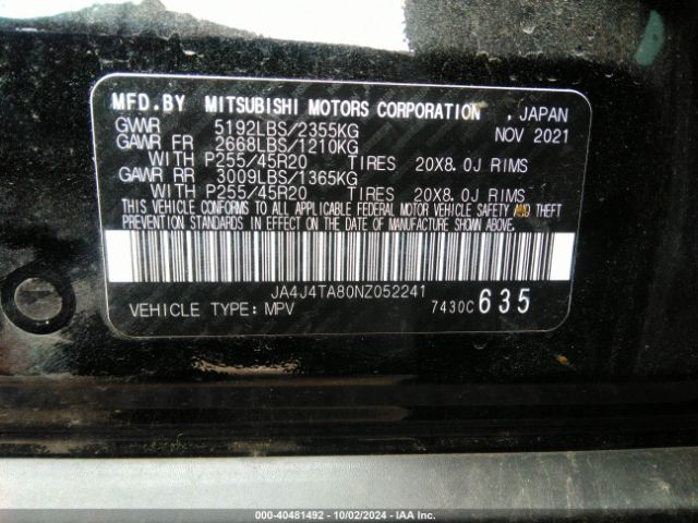 2022 MITSUBISHI OUTLANDER JA4J4TA80NZ052241 Photo 8