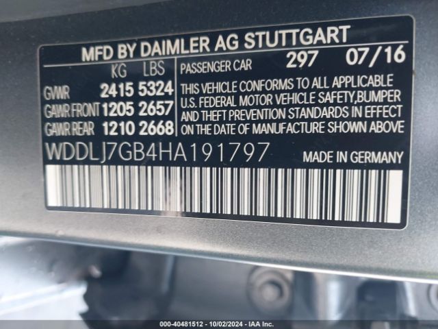 WDDLJ7GB4HA191797 Mercedes-Benz Amg Cls 63 S 4matic